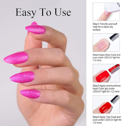 Imtiti Glitter Deep Pink Gel Nail Polish, UV LED Soak Off Sparkle Hot Pink Color Nail Polish, Shimmer Glitter Gel Polish