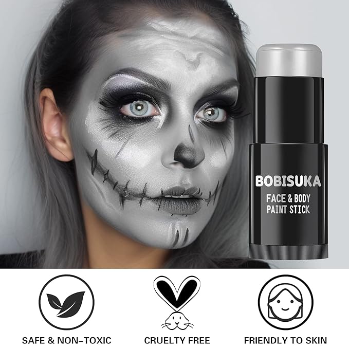 BOBISUKA Light Grey Face Body Paint Stick, Gray Contour Face Paints Sticks, Grayscale Makeup Painting Kit for Halloween Homestuck Raven Cosplay Special Effects Costume SFX Parties Stage