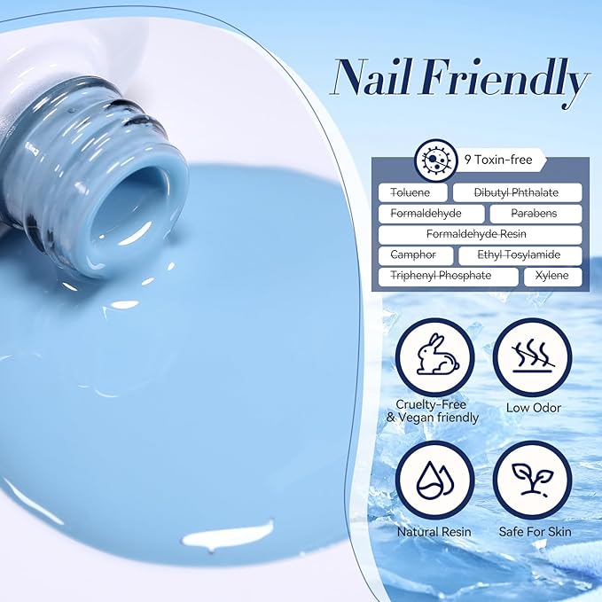 Born Pretty Blue Gel Nail Polish,Light Baby Sky Blue to Dark Navy Royal Shades 6 Colors Glitter Nail Gel Polish Kit Nail Art Manicure DIY Set Home and Salon Holiday Gifts