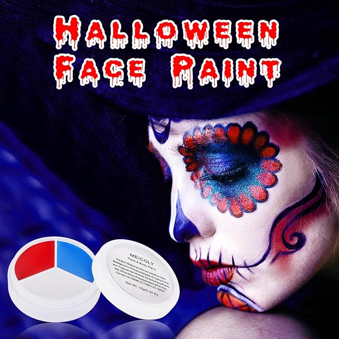 MEICOLY Red White and Blue Face Paint Palette,4th of July Accessories,4th of July Face Body Paint,4th of July Outfits for Women,Face Painting for Halloween SFX Clown Devil Spiderman Cosplay Makeup