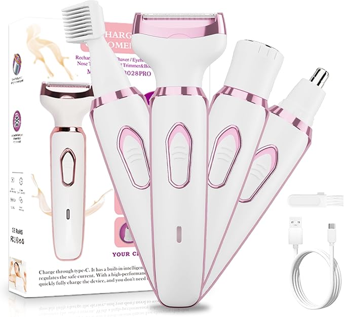 RUIM Electric Razors for Women, 4-in-1 Bikini Trimmer, Waterproof Electric Shaver for Women, Rechargeable Painless Pubic Hair Trimmer