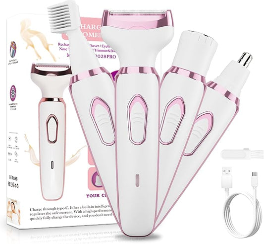 RUIM Electric Razors for Women, 4-in-1 Bikini Trimmer, Waterproof Electric Shaver for Women, Rechargeable Painless Pubic Hair Trimmer