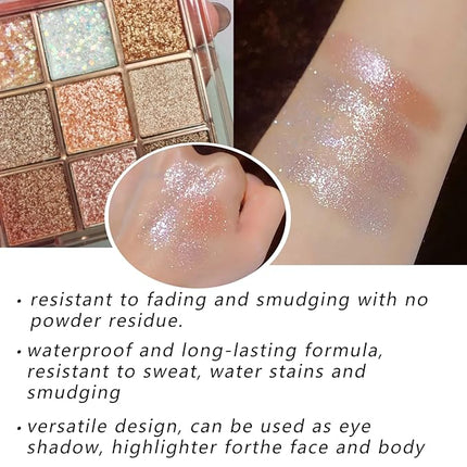 K'APEINE Shimmer Eyeshaow Palette, 9 Colors Brown Glitter Eyeshadow Nude Eye Shadow Sparkle Makeup Kit Long Lasting Waterproof Natural Eye Shadow Palette Highlighter Makeup Contour Chrome Eye Make up