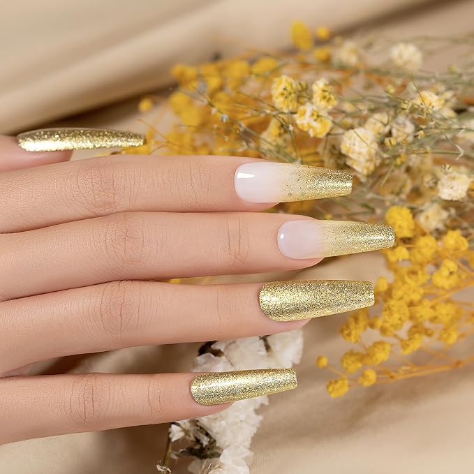 RARJSM Glitter Gel Nail Polish Platinum Gold Metallic Light Gold Iridescent Rainbow Shimmer Flakes Gel Polish Sparkly Chunky Pigments Soak off Led UV Curing Required for Home Salon Manicure Christmas