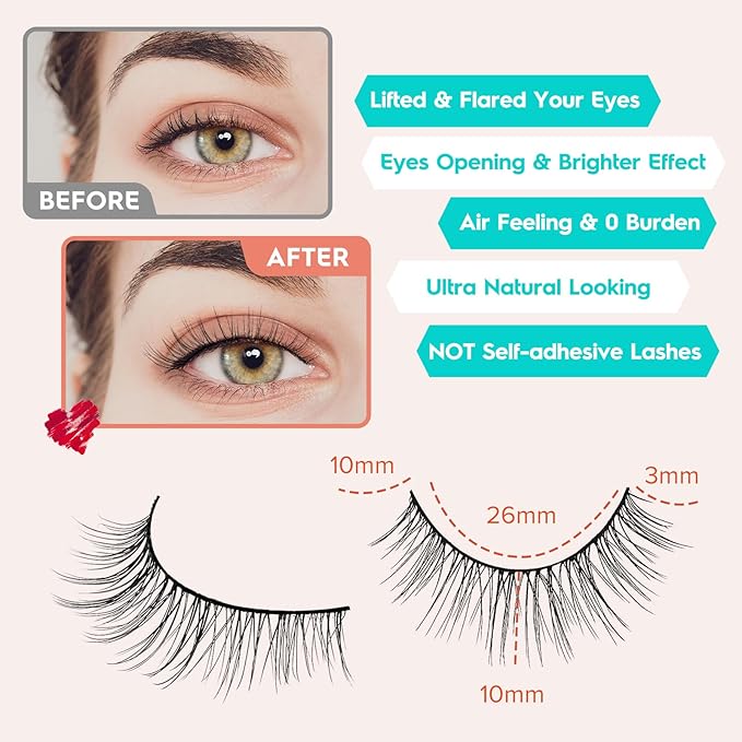 Natural Lashes Eyelashes Wispy Cat Eye Lashes with Thin Band 10mm Short Eyelashes 3D Volume Siligli C Curl Natural Eyelash 7 Pair