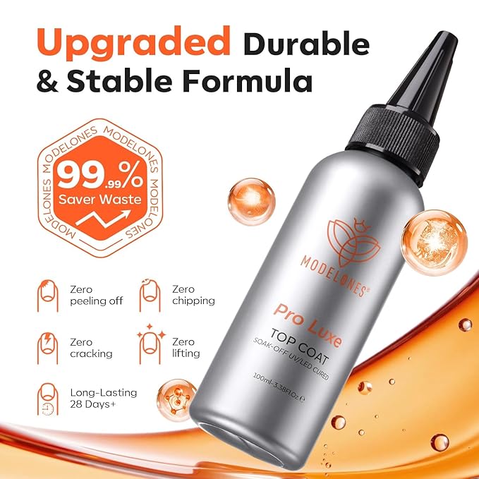 modelones Gel Top Coat, 100ml No Wipe Extra Glossy Top Coat Gel Nail Polish Long-Lasting High Gloss Bulk Salon Grade Top Coat Refill Clear Nail Polish, for Nail Techs, Manicure Stores & DIY