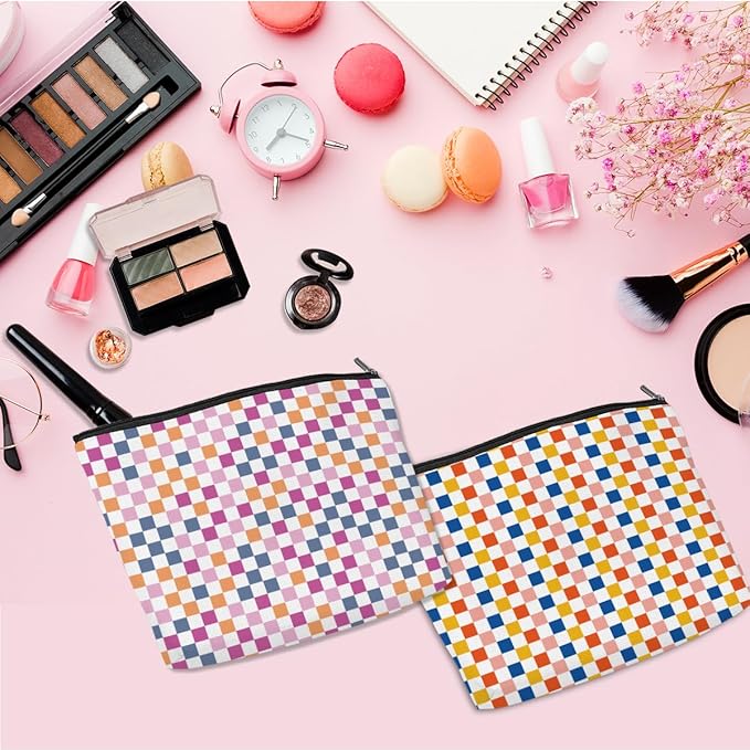 4 Pcs Checkered Makeup Bags Make up Bag Cosmetic Bags for Women Girls Sister Nurse Bridesmaid Friendship Christmas Birthday Travel Toiletry Bag Aesthetic Zipper Organizer Accessories, Cute Retro Plaid