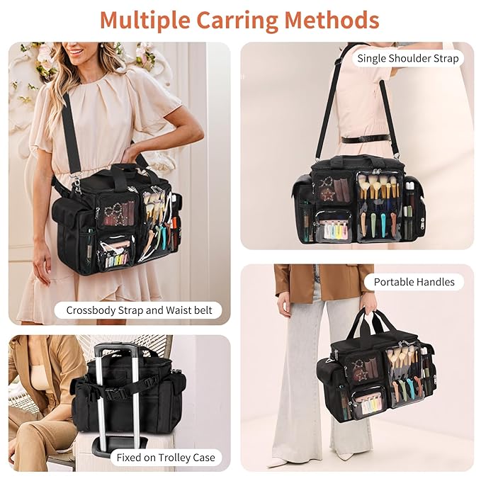 Hairstylist Travel Bag, Hair Tool Organizer with Adjustable Dividers, Hair Tools Travel Bag with Multi Pockets, Professional Hairdressing Organizer for Makeup Artists with Shoulder & Waist Straps