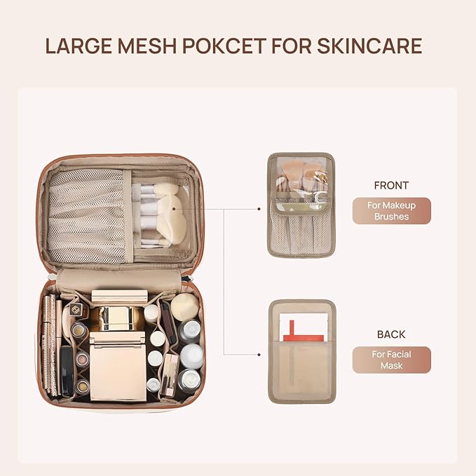 Telena Large Makeup Bag, Travel Toiletry Bag for Women, Vegan Leather Makeup Organizer Case Cosmetic Bag for Travel Essentials