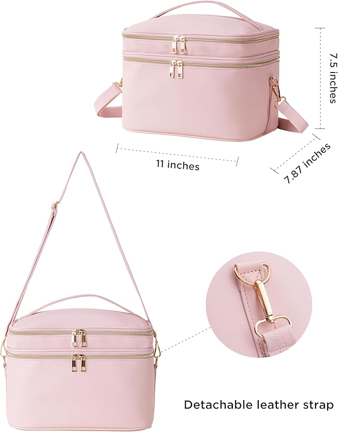Makeup Bag for Women XL-Large Travel Makeup Bag Organizer Portable Toiletry Bag Cute Makeup Bags Waterproof Leather Cosmetic Bag Makeup Case with Removable Dividers, Pink