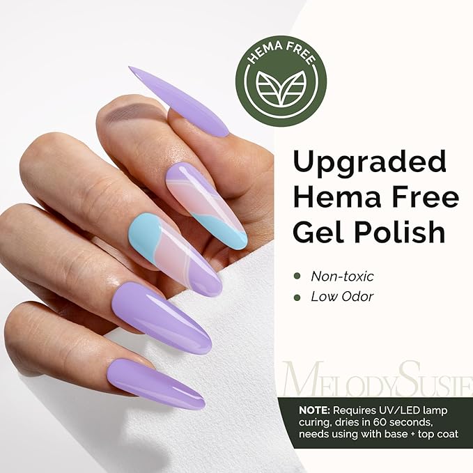 MelodySusie Hema Free Gel Nail Polish, 0.5 Fl Oz Thick Light Wisteria Purple Gel Polish, Non-Toxic, Long Lasting, Soak Off UV Nail Polish, Manicure Nail Design Salon DIY Nail Art at Home K0802