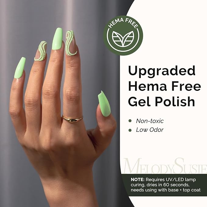 MelodySusie Hema Free Gel Nail Polish, 0.5 Fl Oz Thick Light Green Gel Polish, Non Toxic, Long Lasting, Soak Off UV Nail Polish, Manicure Nail Design Salon DIY Nail Art at Home 326