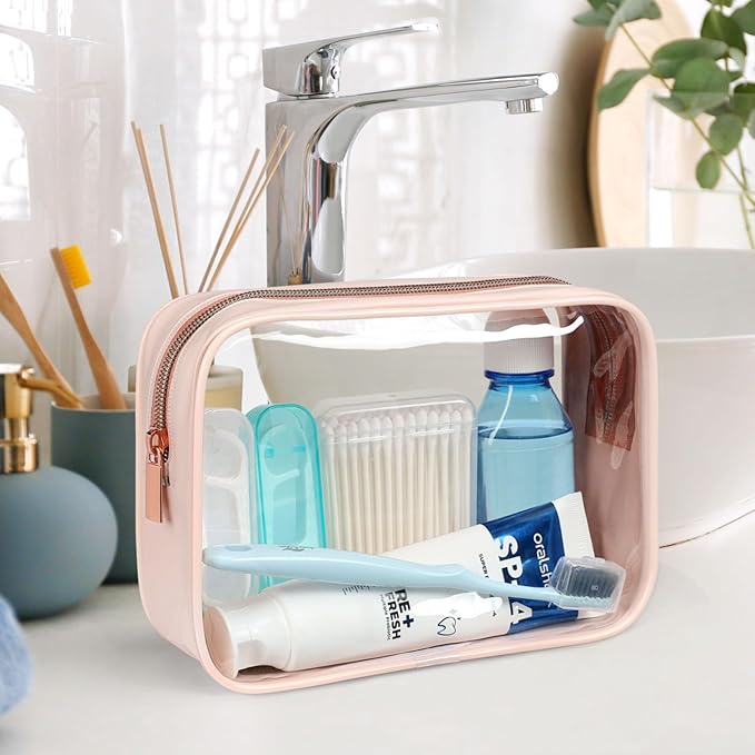 PACKISM TSA Approved Toiletry Bag - Clear Makeup Bag Waterproof Quart Size Bag, Travel Makeup Cosmetic Bag for Women, Carry on Airport Airline Compliant Bag, 3 Pack