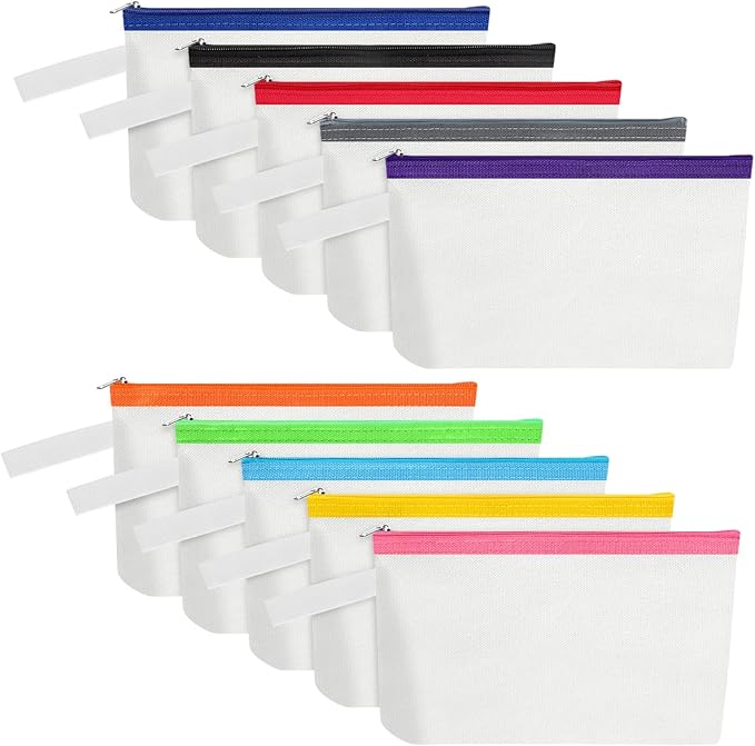 10 Pieces Cotton Canvas Makeup Bag with Bottom and Strap, Multi-Purpose Cosmetic Bag with Zipper Travel Toiletry Pouch, Blank DIY Craft Bag (Multicolor 01, XS)