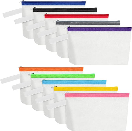 10 Pieces Cotton Canvas Makeup Bag with Bottom and Strap, Multi-Purpose Cosmetic Bag with Zipper Travel Toiletry Pouch, Blank DIY Craft Bag (Multicolor 01, XS)