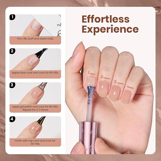 Beetles Nude Brown Gel Nail Polish - 15ml Hema Free Natural Nude Jelly Gel Polish Nail Concealer Fall Color Sheer Translucent Effect Soak Off UV Oat Latte Collection Nail Art Manicure Gift for Women