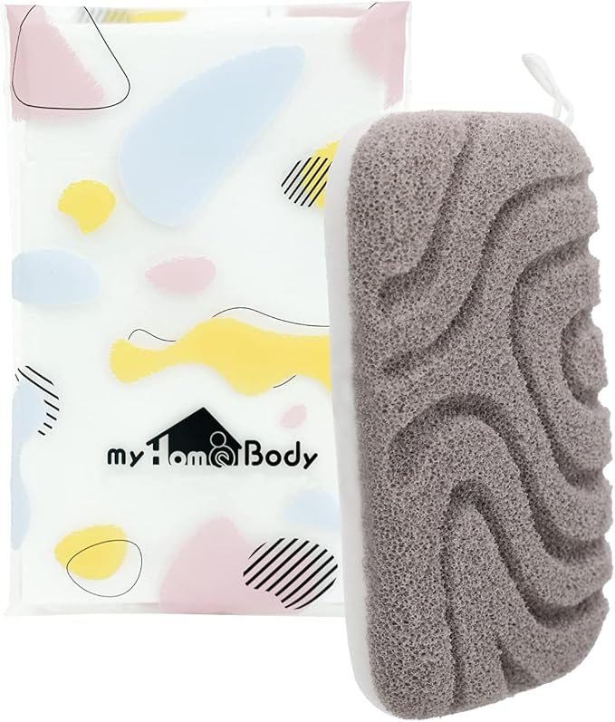 myHomeBody Dual-Texture Shower Sponge, Beauty Body Scrubber Exfoliator for Women, Exfoliating Loofah for Men, 1pc