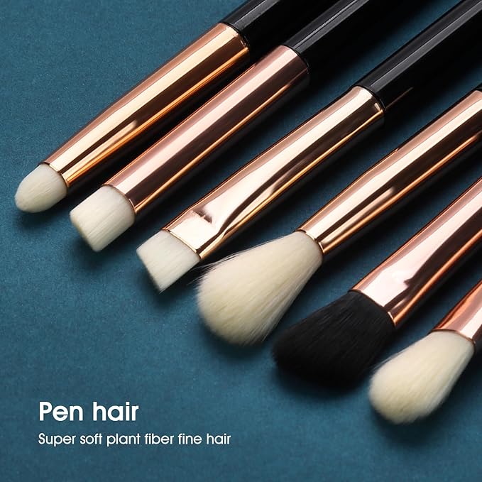 Eye Makeup Brush Set, 6Pcs Professional Soft Make Up Brushes Tools，for Blending Eyeshadow Concealer Eyebrows Eyeliner（Black-YA01）