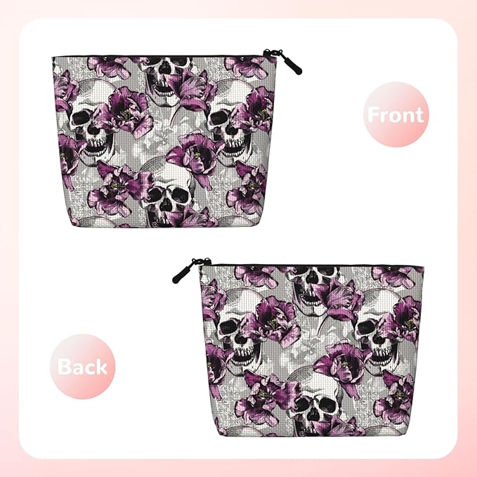 MOLAIGIN Skull Purple Flower Cosmetic Bag For Women, Travel Makeup Bag, Toiletry Zipper Bag, Large Capacity Aesthetic Cases