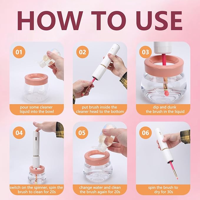 Electric Makeup Brush Cleaner, Fast Drying Makeup Brush Cleaning Machine, Portable Makeup Brush Spinner for All Brushes