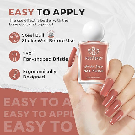 modelones Nude Brown Nail Polish, 15 ml Quick Dry Neutral Nail Lacquer Strengthener Long Last Shine Fingernail Toe Nail Art DIY Home Travel Manicure Gift for Women Girls 0.5 Fl Oz