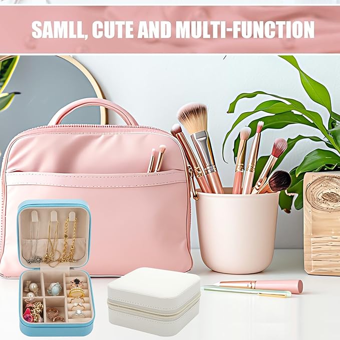 Bridesmaid Proposal Gifts Letter Cosmetic makeup bag bulk for Wedding Party Favors Bachelorette party decorations Toiletry Organizer Bag Makeup Case Gift (8, White&SkyBlue)