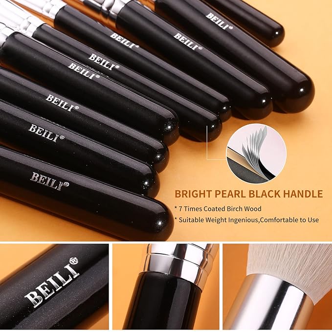 BEILI Makeup Brushes 42pcs Makeup Brush Set Premium Goat Synthetic Hair Kabuki Foundation Blending Brush Face Powder Blush Concealers Eye Shadows Make Up Brushes Kit with Case（Black）