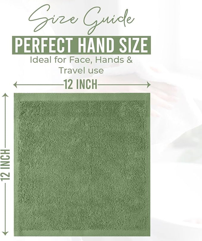 DAN RIVER 12 Pack Wash Cloths for Showering [12x12] - 100% Cotton Washcloths Premium Quality Flannel Face Cloths for Bathroom, Highly Absorbent and Soft Feel Wash Clothes, Sage Green