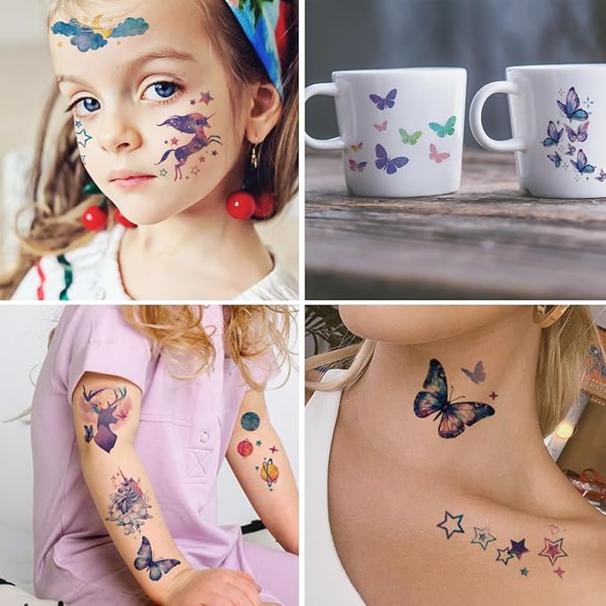 110 Glitter Styles Temporary Tattoos for Girls Women - 12 Sheets Glitter Dream Butterfly Moon Fairy Mermaid Temporary Tattoos for Girls Party Favors Festival Makeup