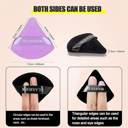 BLAAROOM 6 Pieces Powder Puff Face Makeup Velour Soft Triangle Powder Puffs - for Loose Powder Mineral Powder Body Powder Wet Dry Cosmetic Foundation Sponge Makeup Tool - Black & Purple