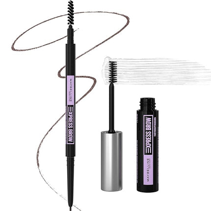 Maybelline Brow Ultra Slim Defining Brow Pencil + Brow Fast Sculpt Brow Gel Makeup Bundle, Includes 1 Deep Brown Eyebrow Pencil and 1 Clear Eyebrow Gel