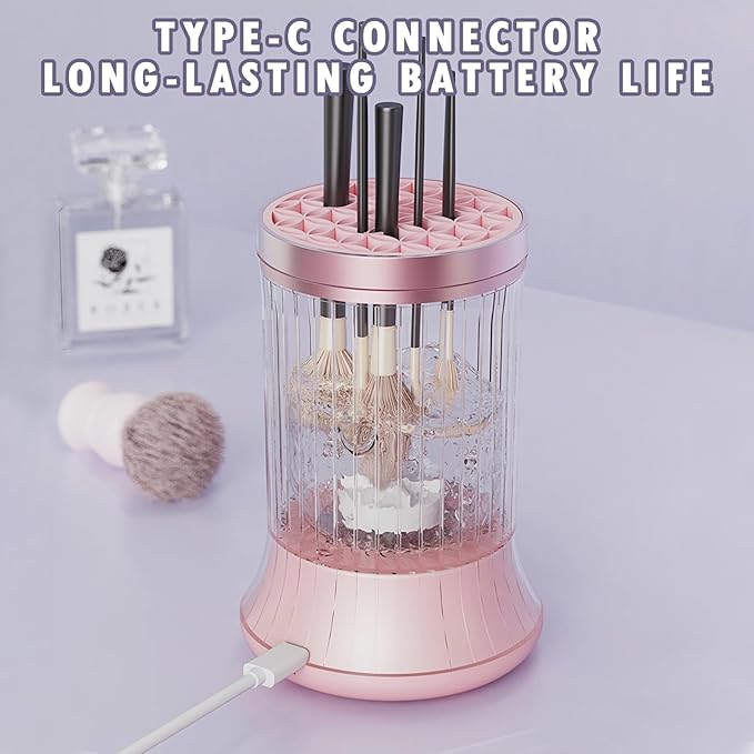 Automatic Makeup Brush Cleaner Machine - Electric Brush Washer for 3-4 Brushes Simultaneously | 7000 RPM Deep Cleaning | Includes Silicone Cleaning Pad & Drying Stand