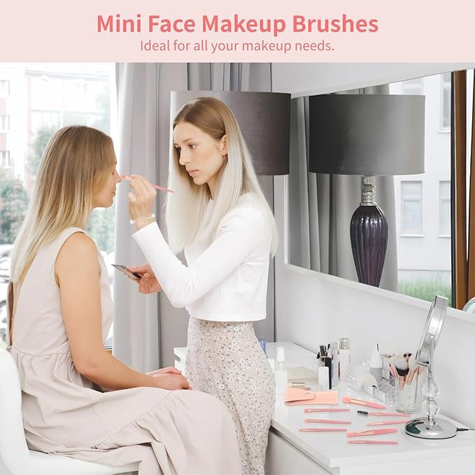 16 Pack Travel Brush Sets 8-Piece Mini Synthetic Fiber Cosmetic Brushes with Bag, 4 Colors- Bridesmaid Present & Bachelorette Party Favor