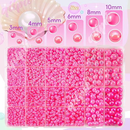 qiipii 2 Styles Solid Hot Pink+ Rose Pink AB Flatback Pearls for Bedazzling Crafting 3mm-10mm Half Round Pearls Beads Gems Bedazzler Kit for Nails Face Eyes Makeup Tumblers Bottles DIY Crafts Shoes﻿