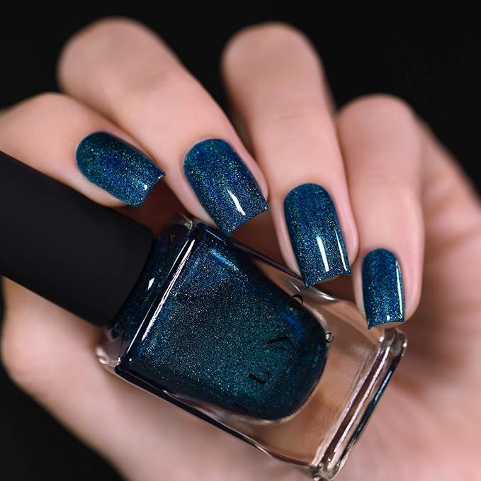 ILNP Isabella - Petrol Blue Holographic Nail Polish, Chip Resistant, Non-Toxic, Vegan, Cruelty Free