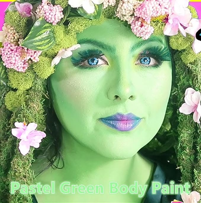 Go Ho Pastel Green Body Paint Washable(2.37oz/pc),Water Based Cream Pastel Green Face Body Paint for SFX Cosplay Costumes Festivals Halloween Makeup