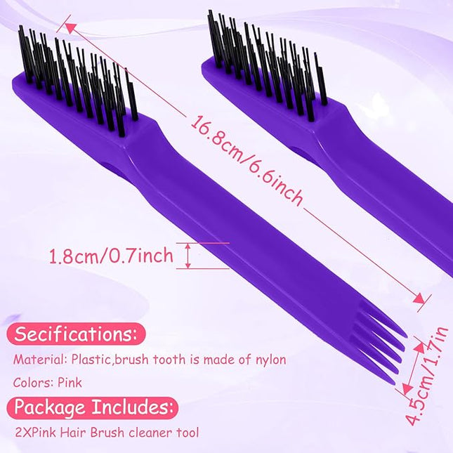 Yaomiao 2 Pcs Hair Brush Cleaner Tool 2-in-1, Purple Hairbrush Cleaner for Removing Hair Dust, Mini Comb for Removing Dirt, Home Salon Use