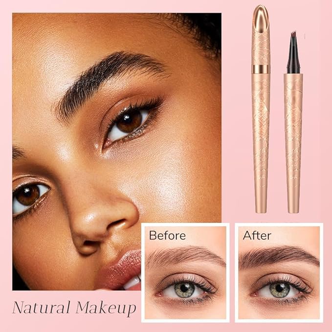 Microblading Eyebrow Pen, 2025 New Premium Waterproof Eyebrow Pencil, Eye Brow Pen with 4 Tip, Long-Lasting Natural Magic Eyebrow Makeup Fine Stroke Contouring Pencil Stay on All Day (Black)