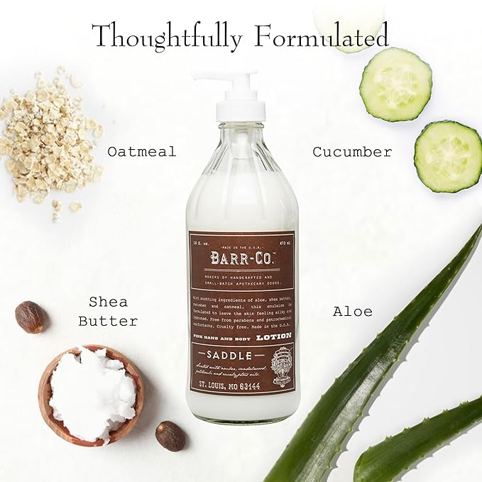 BARR-CO. Saddle Scent Shea Butter Lotion, Amber Scent with Sandalwood & Musk, Shea Moisturizing Lotion for Sensitive Skin, 16 fl oz