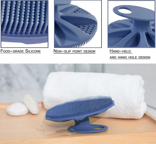 Food-Grade Soft Silicone Body Cleansing Brush Shower Scrubber, Gentle Exfoliating and Massage for All Kinds of Skin (Dark Blue)