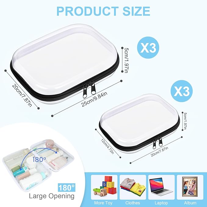 6 Pcs Clear Hard Zipper Case Hard-Sided Premium Storage Case Plastic Clear Hard Shell Zipper Pouch Portable Travel Organizer Box for Travel Building Blocks Puzzles Cosmetics Makeup Supplies (Black)