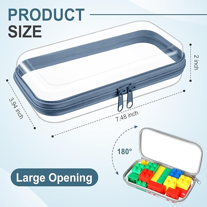Hoolerry 4 Pcs Hard Clear Zipper Case Makeup Bags Plastic Pencil Pouch Transparent Storage Box Containers for Cosmetics, Snacks, Building Blocks, Puzzles(Morandi,7.5 x 3.9 x 2 in)