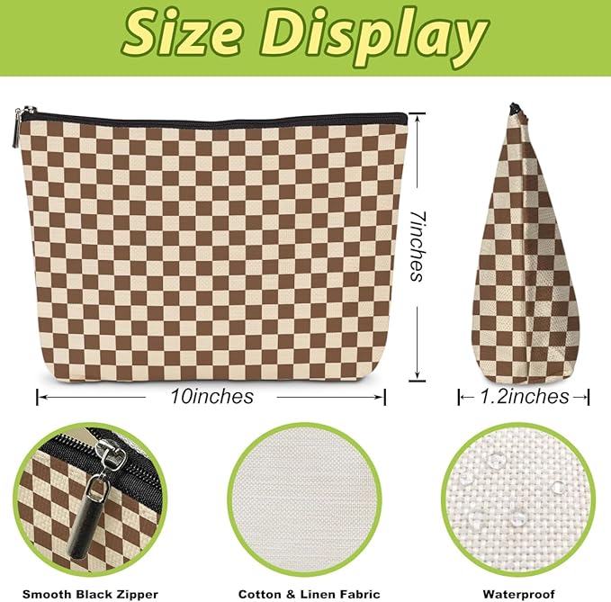 6 Pcs Checkered Makeup Bags Make up Bag Cosmetic Bags for Women Girls Sister Bridesmaid Friendship Christmas Birthday Travel Toiletry Bag Aesthetic Zipper Organizer Accessories, Cute Retro Plaid