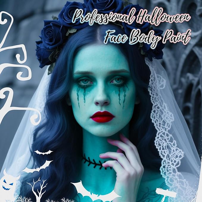 Teal Water Based Face Body Paint, 2.37 OZ Large Tube Full Coverage Face Paint for Avatar Corpse Bride Cosplay Makeup,Washable Teal Body Painting for Adult Costume Party Halloween SFX Makeup