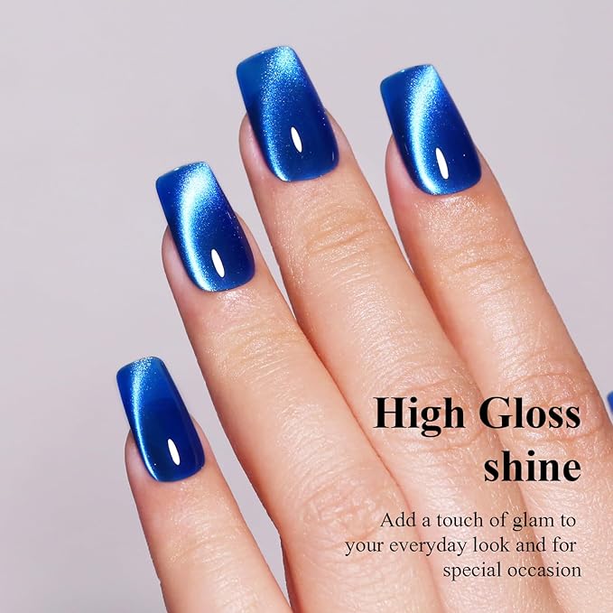 Imtiti Navy Cat Eye Gel Nail Polish with Magnet, Holographic Glitter Shimmer Magnetic UV Gel Polish for Nail Art Soak off UV Led