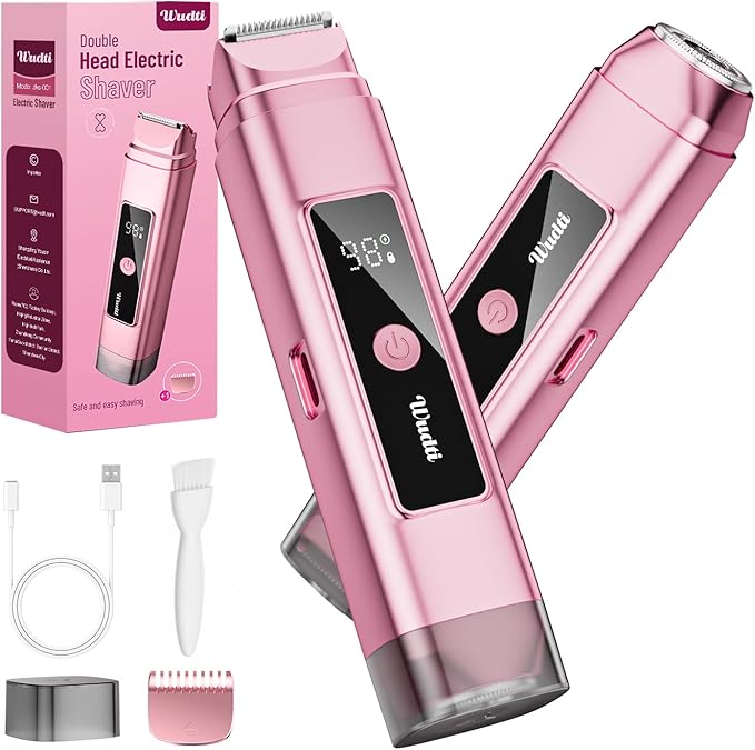 Electric Bikini Trimmer for Women: Razor & Shaver with Dual Heads for Body Pubic Hair, IPX7 Waterproof with LED Display - Rechargeable Lady Trimmer for Underarm Body Leg Face