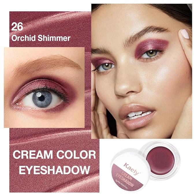 Kaely Single Cream Eyeshadow Pot, Orchid Shimmer Eye Shadow for Older Women High Pigmented Waterproof, Natural Eyeshadow Palette Makeup Brightener, sombras en crema para ojos, Blendable, 26