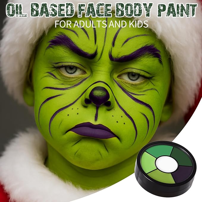 BOBISUKA Green Face & Body Paint – 6 Colors Cream Washable Face Paint for Witch Beetle-Juice Frankenstein Goblin Hunting Camo Costume & Theme – Easy to Blend, High Pigment & Long Lasting