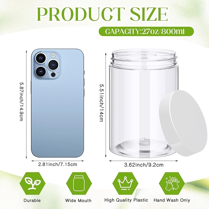 Patelai 4 Pieces Round Wide-mouth Leak Proof Plastic Container Jars with Lids for Travel Storage Makeup Beauty Products Face Creams Oils Salves Ointments DIY Making(27 Ounce,Clear)