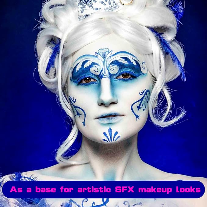 MEICOLY White Face Body Paint,30g/1.05oz Clown White Makeup,Halloween Washable Water Based Full Body Paint,Single Face Painting for Adults and Kids,Foundation SFX Joker Zombie Vampire Skeleton,White